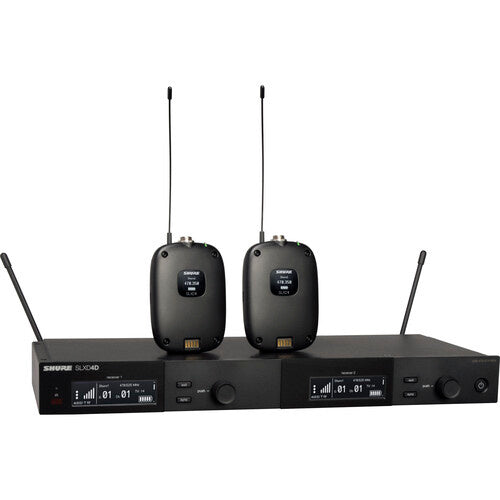 SLXD14D Sistema incluye 2 transmisores de Bodypack inalámbrico digital de dos canales sin micrófonos, con Receptor de digital de dos canales