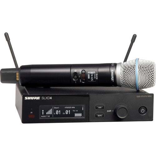SHURE SLXD24/B87A Sistema micrófono inalámbrico de mano  con capsula Beta87-A, Receptor de montaje en rack, (G58: 470 a 514 MHz)