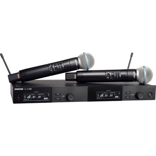 SLXD24D/B58 Sistema de 2 micrófonos de mano inalámbrico digital de dos canales con cápsulas Beta 58,  2 x transmisores de mano.