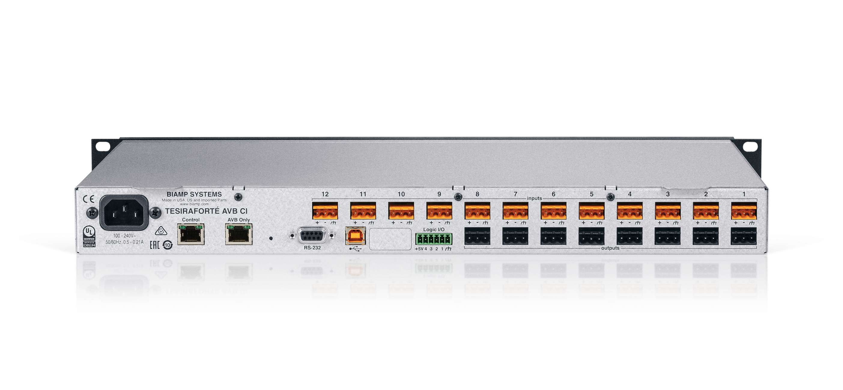 BIAMP TesiraFORTE AVB CI Procesador de audio 12 entradas 8 salidas análogas, (AEC) 8 canales de audio USB, 4 conexiones GPIO,  128 x 128 canales AVB
