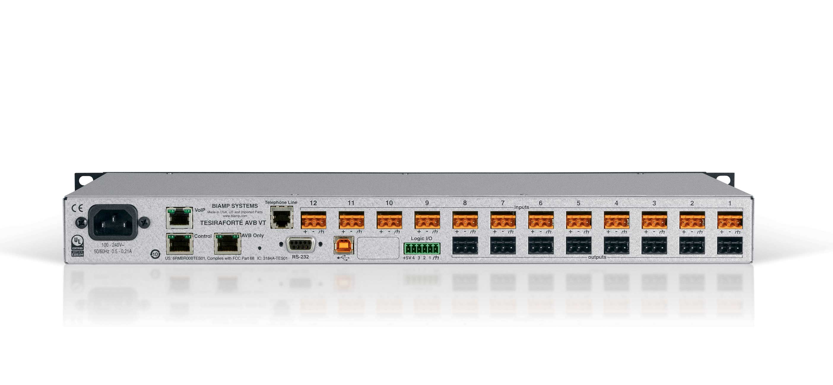 BIAMP TesiraFORTE AVB VT Procesador de audio 12 entradas 8 salidas análogas, (AEC) 8 canales de audio USB, 4 conexiones GPIO, 128 x 128 canales de AVB