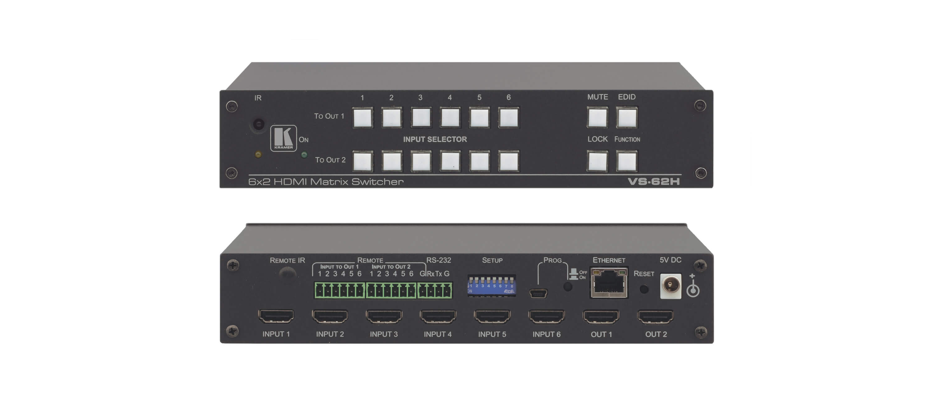 Kramer VS-62H Switcher matricial de HDMI 6X2 4K Funcionalidad Step–In, Paso 3D, EDID Generador de Patrones, Control IR, RS232, Ethernet, Relay